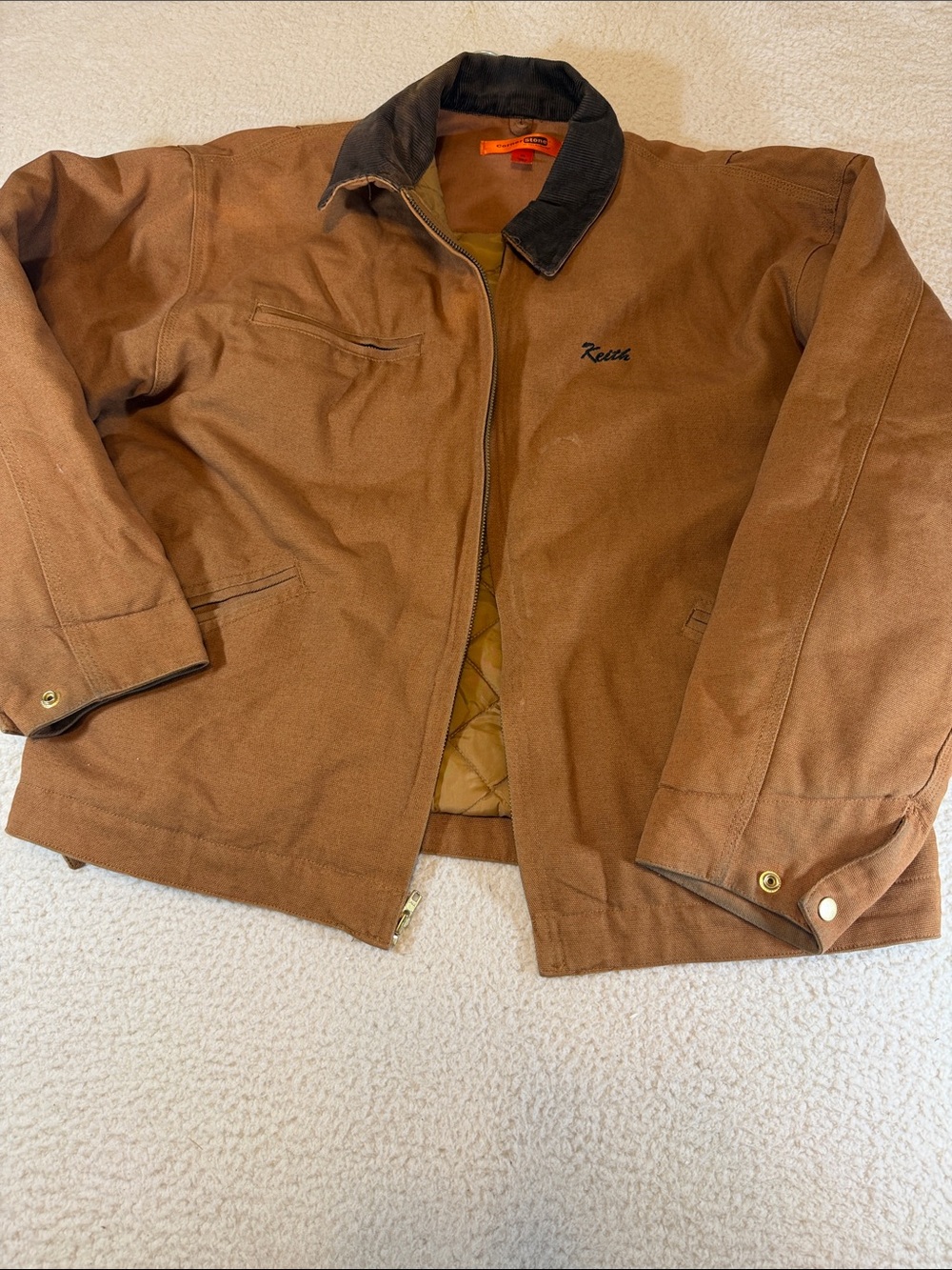 Port Authority Brown Canvas Field Jacket with Black Cord Collar